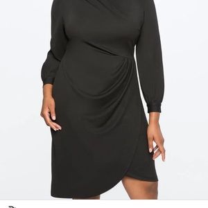 ELOQUII Black Drape Front Mock Neck Dress size 20
